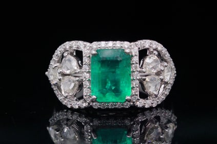 1.70ct Emerald, 1.10ctw Diamond and 18K Ring