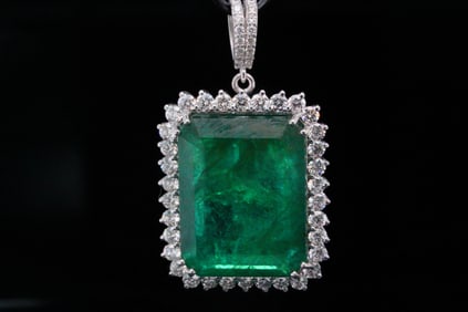 28.35ct Emerald, 1.80ctw Diamond and 18K Pendant