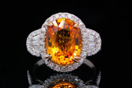 6.50ct Yellow Sapphire, 1.40ctw Diamond and 14K Ring