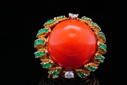 Emis Beros Coral, 2.40ctw Emerald, Diamond, 18K Ring