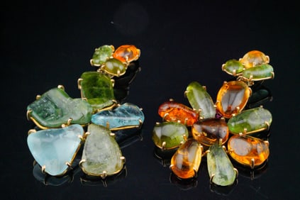 8.5mm-27mm Multi-Gemstone and 14K 2.75" Ear Clips
