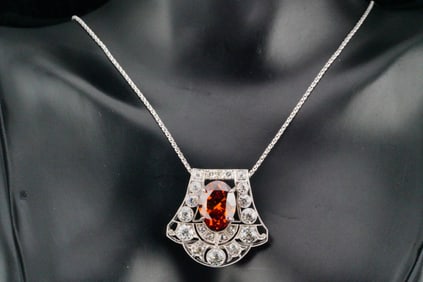 5.45ct Orange-Brown Diamond, 3.45ctw Diamond, 18K Necklace