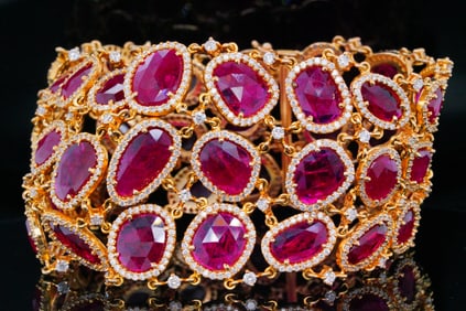 65.00ctw Ruby, 8.50ctw Diamond and 18K 7" Bracelet
