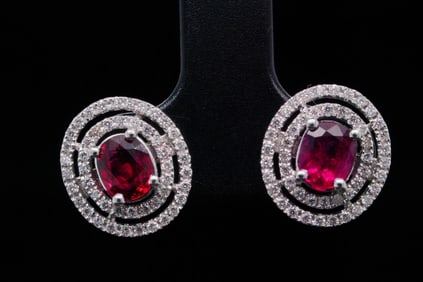 1.30ctw Burma Ruby, 1.00ctw Diamond and 18K Earrings