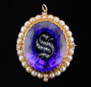 Victorian 56ct Amethyst, Pearl and 14K Pendant/Brooch
