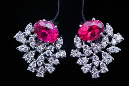 2.60ctw Pink Tourmaline, 1.20ctw Diamond, 18K Earrings