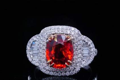 3.65ct Orange Sapphire, 1.50ctw Diamond and 14K Ring