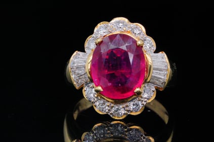 3.80ct Ruby, 1.10ctw Diamond and 18K Ring