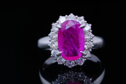 3.05ct Ruby, 0.95ctw Diamond and Platinum Ring