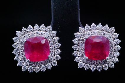 4.50ctw Ruby, 1.00ctw Diamond and 18K Earrings