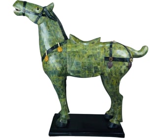 Hand Carved 64" Solid Jade Mosaic Horse Statue (1 of 2)