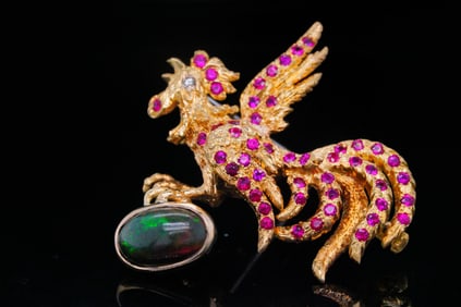Buccellati 2.50ct Opal, 1.80ctw Ruby and 18K Brooch