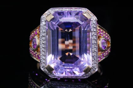 22ct Kunzite, 3ctw Pink Sapphire, Diamond, 18K Ring