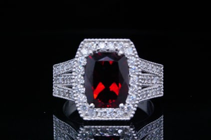 3.00ct Garnet, 0.90ctw VS2-SI1/G-H Diamond 18K Ring