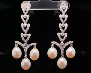 2.80ctw Diamond, 12mm Pearl and 18K Earrings