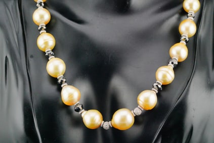 10-14mm South Sea Pearl, 12.50ctw Diamond 21" Necklace
