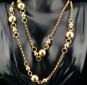 Italian 14K Yellow Gold 47" Sautoir Bead Necklace