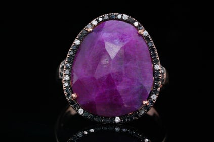 12ct Ruby, 0.25ctw Black and White Diamond 14K Ring