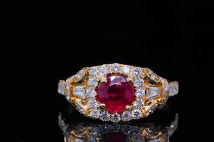 18K Yellow Gold, 0.90ct Ruby and 0.90ctw Diamond Ring