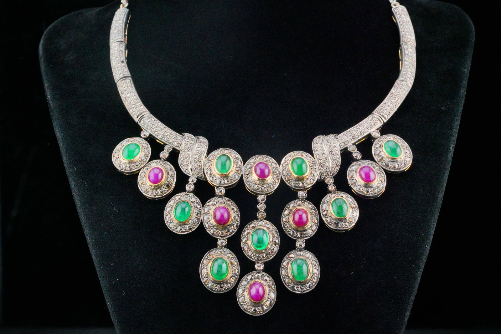 11.25ctw Emerald and Ruby, 9.50ctw Diamond, Silver/14K Necklace (1 of 9)
