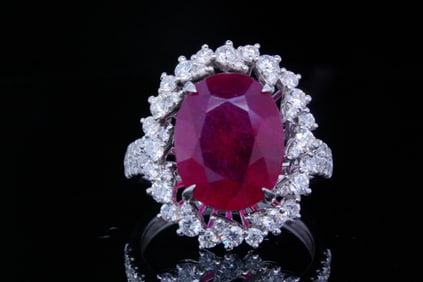 6.50ct Ruby, 1.40ctw SI1-SI2/G-H Diamond and 14K Ring