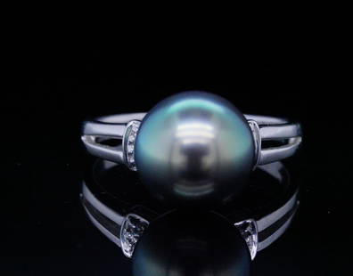 10.3mm Tahitian Pearl and 14K Ring W/Diamonds: 10.3mm South Sea Tahitian Pearl and 14K White Gold Ring W/Diamond Accents - This beautiful ring is a celebration of the ocean's treasures, marrying the allure of a lustrous Tahitian pearl with the bri