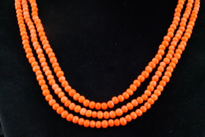 3.5mm-4.5mm Coral Bead 16" 3-Strand Necklace