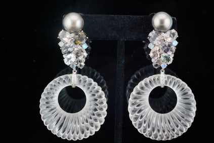 11mm Pearl, 12.30ctw Gemstone, Rock Quartz, 18K Earrings
