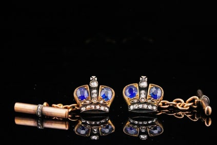 1.30ctw Mine Cut Blue Sapphire and Diamond Cufflinks