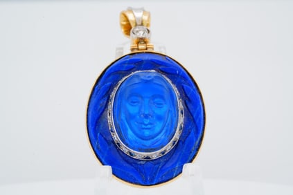 Estate Crystal, Lapis, Diamond and 18K Pendant
