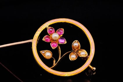 Karl Faberge Solid 56 Gold and Enamel Brooch-Christie's