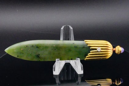 Faberge Nephrite & "56" Gold Letter Opener W/Diamond