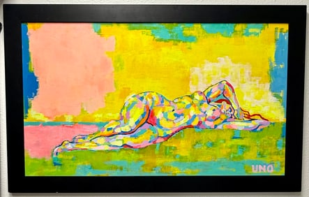 Uno (American) "Woman in Abyss" Oil on Board Painting