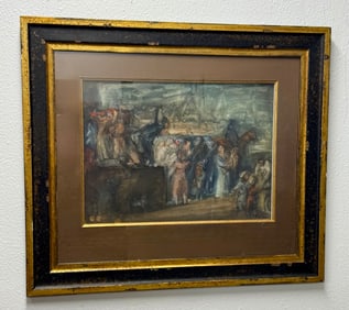 Signed Pastel and Watercolor on Gouache Painting