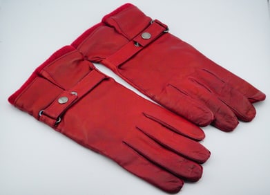 Sermoneta Italy Red Kid Leather and Cashmere Gloves