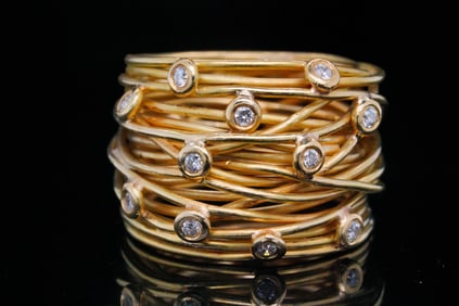 18K Yellow Gold and 0.35ctw Diamond Wire Work Ring