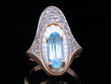 Erte Vintage 2.00ct Topaz, Diamond, 14K Alouette Ring