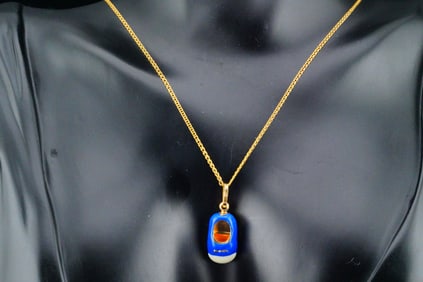 Italian 14K Yellow Gold and Enamel 15" Shoe Necklace
