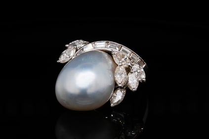 2.50ctw Diamond, 17mm South Sea Pearl and Platinum Ring