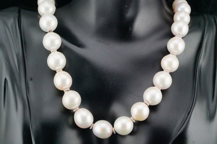12mm-14mm Pearl, CZ and Sterling Silver 20" Necklace
