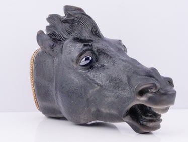 Carved Obsidian Horse Head Box w/Diamond Accent