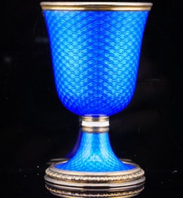 Vintage 88 Silver and Blue Guilloche Enamel Goblet