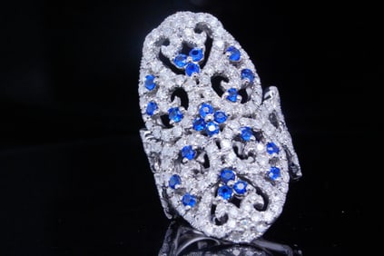 2.80ctw Diamond, 0.50ctw Blue Sapphire and 14K Ring