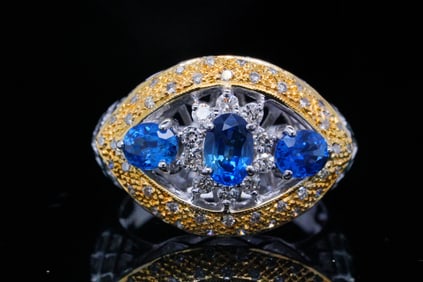 1.00ctw Blue Sapphire, 0.50ctw Diamond and 18K Ring
