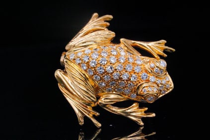 1.00ctw SI1-SI2/G-H Diamond and 18K 0.75" Frog Brooch