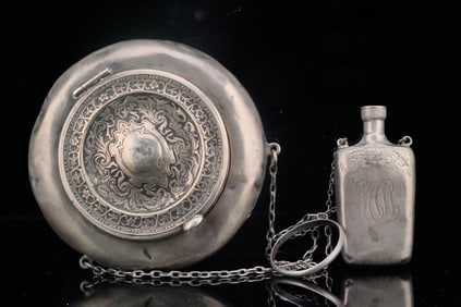 Victorian Sterling Silver Compact and Perfume Bottle
