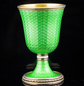 Vintage 88 Silver and Green Guilloche Enamel Goblet