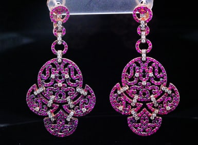 6.00ctw Ruby, 1.00ctw Diamond and 14K Drop Earrings