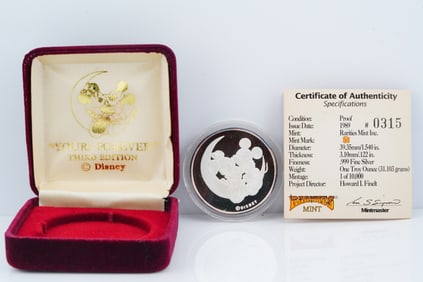 1989 Disney "Yours Forever" .999 Silver One Troy Oz Coin
