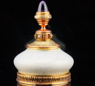 14K Gold and Enamel Scent Bottle W/Diamond and Amethyst